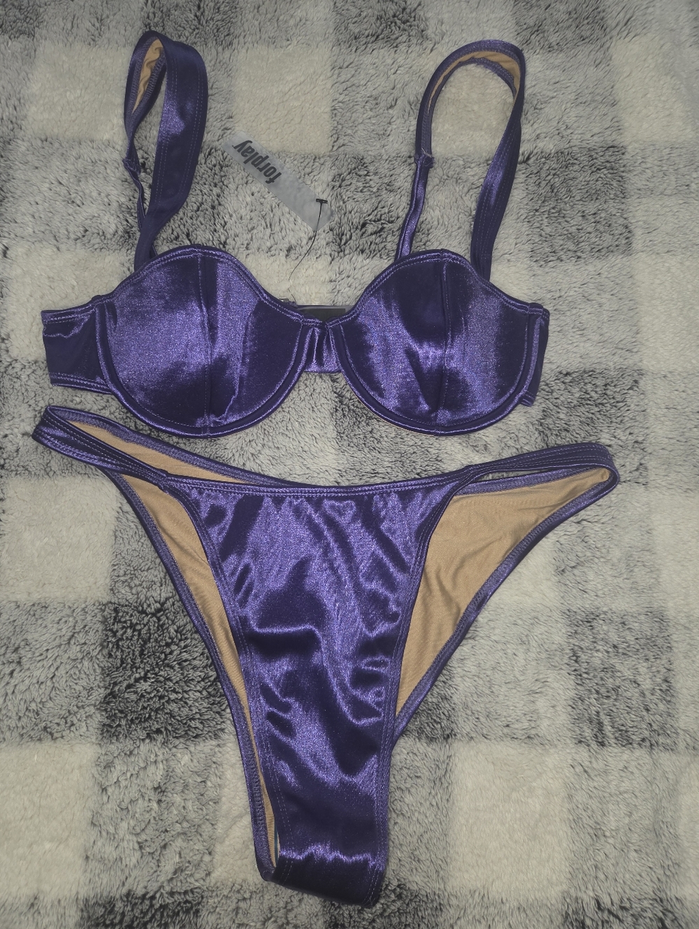 Forplay Shiny Purple Satin Bikini Large